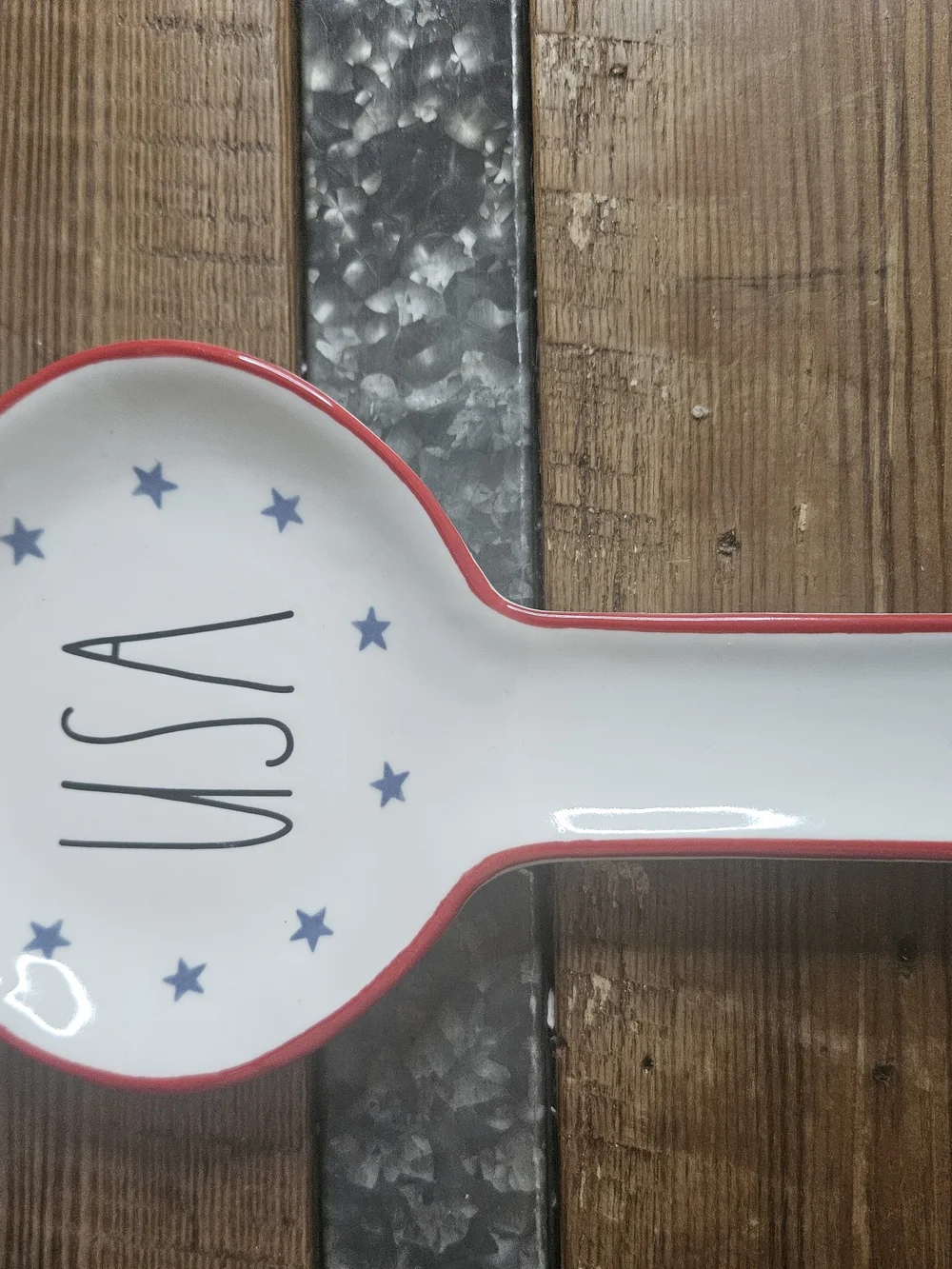 Rae Dunn Patriotic USA Spoon Rest - White with Red Trim and Blue Stars